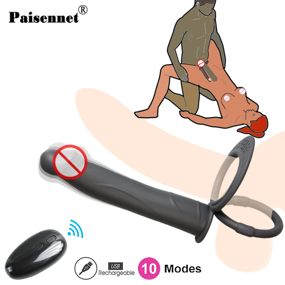 2-in-1 Ultra-Powerful Vibrating Cock Ring Detachable Remote Control Penis Rings Strap On Dildo Double Penetration Sex Toy for 18