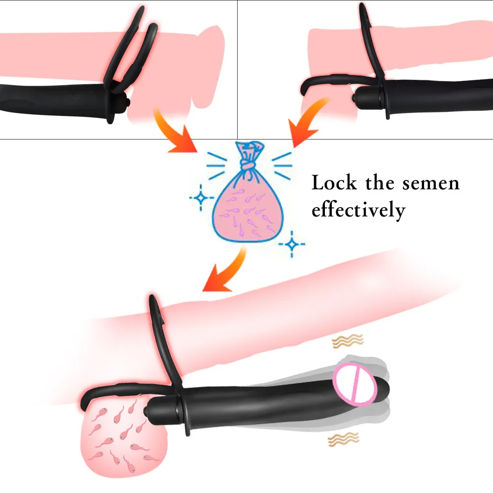 2-in-1 Ultra-Powerful Vibrating Cock Ring Detachable Remote Control Penis Rings Strap On Dildo Double Penetration Sex Toy for 18