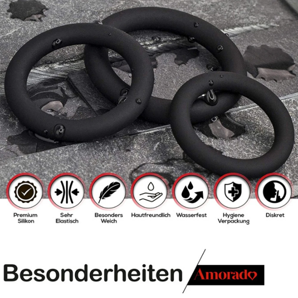 Sex Supplies Multiple Size Options Comfortable To Wear Triple Ring Fun Silicone Ring Silicone Locking Ring Delay Natural Touch