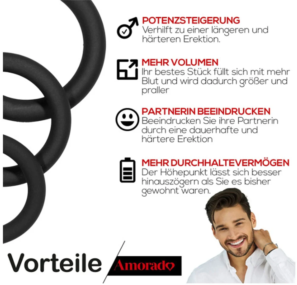 Sex Supplies Multiple Size Options Comfortable To Wear Triple Ring Fun Silicone Ring Silicone Locking Ring Delay Natural Touch