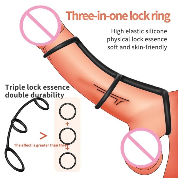 3in1Penis Rings More delay Penis Sleeve Penis Cock Rings Trainer Delay Ejaculation High Elasticity Time Lasting Sex Toys for Men