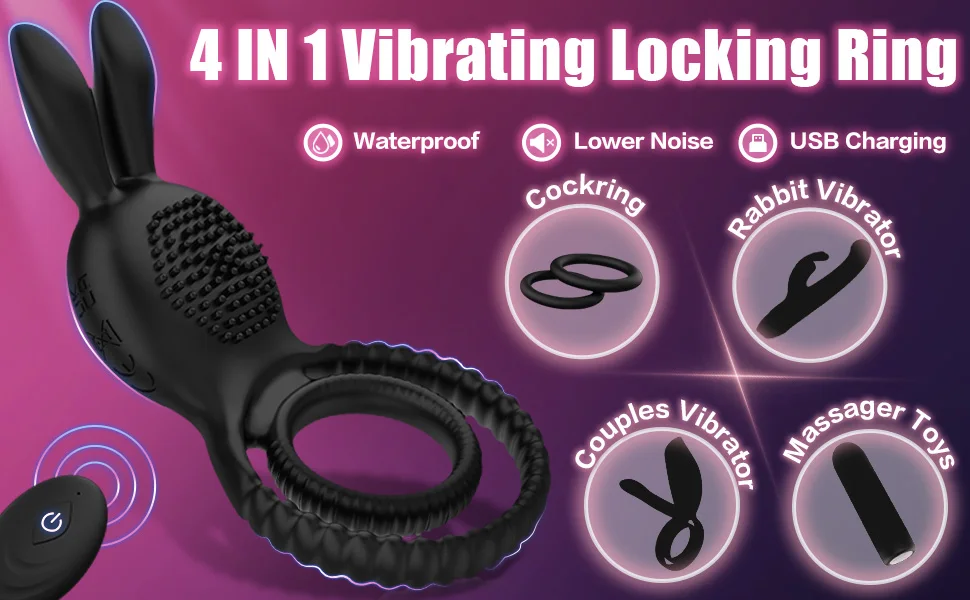 Bunny Ear C G Spot Cock Ring 10 Vibrations Penis Cockring with Spikes Male Erection Delay Ejaculation Sex Toys for Men Couples