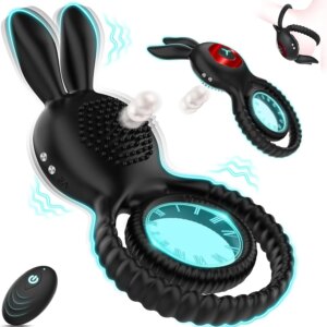 Bunny Ear C G Spot Cock Ring 10 Vibrations Penis Cockring with Spikes Male Erection Delay Ejaculation Sex Toys for Men Couples