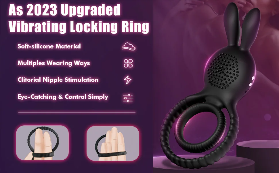 Bunny Ear C G Spot Cock Ring 10 Vibrations Penis Cockring with Spikes Male Erection Delay Ejaculation Sex Toys for Men Couples
