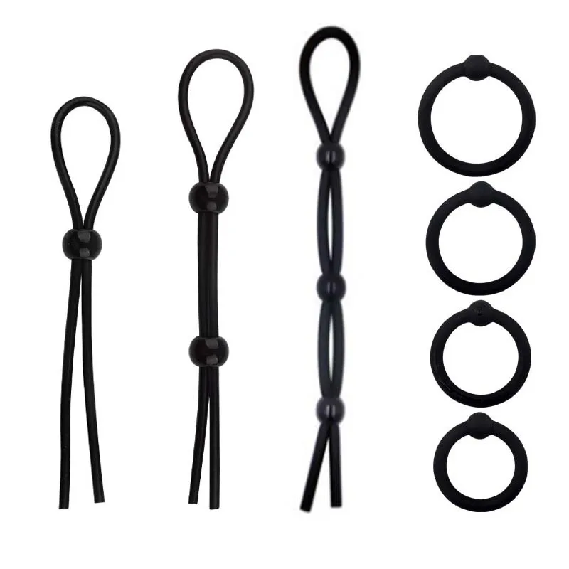 Adjustable male Silicone penis lock cock Ring bondage Erection Delay Ejaculation Enlargement ball stretcher massager Sex Toy Men