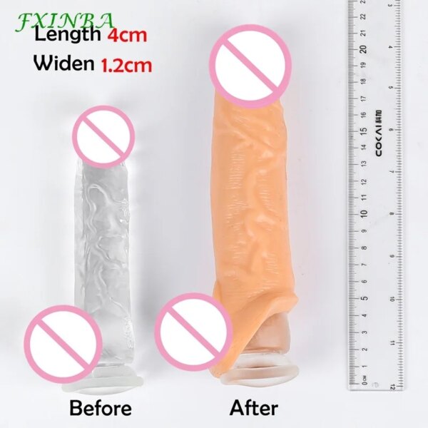 14-27cm Realistic Penis Sleeve Extender Cock Sleeve Dick Enlargement Delay Ejaculation Reusable Condom Men Sex Toys