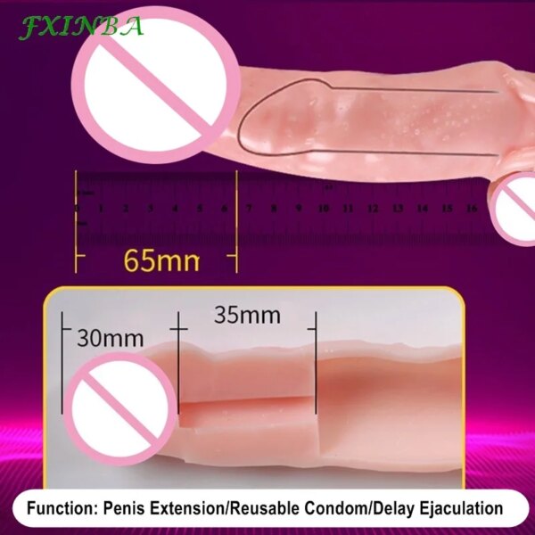 14-27cm Realistic Penis Sleeve Extender Cock Sleeve Dick Enlargement Delay Ejaculation Reusable Condom Men Sex Toys