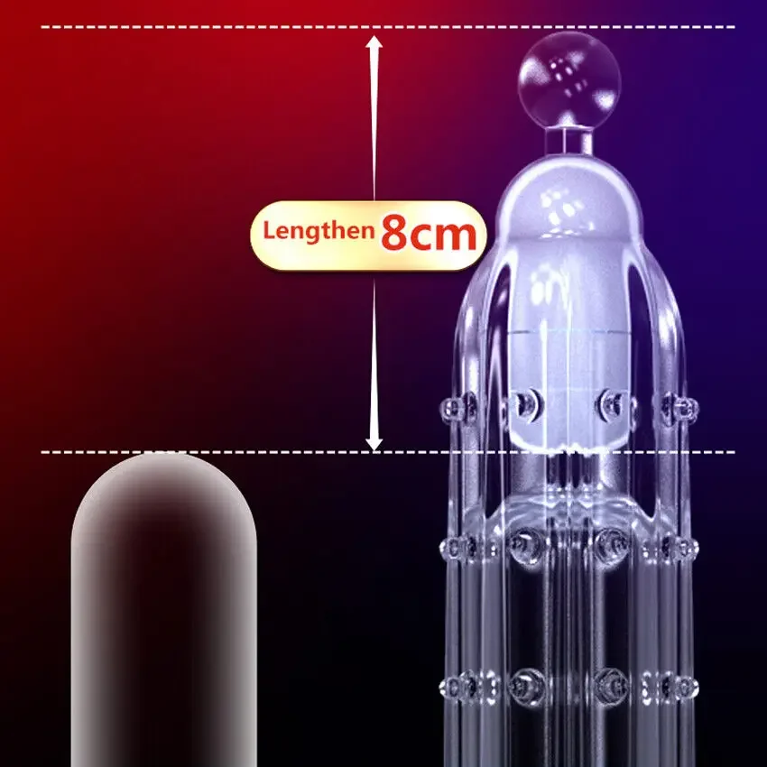 Reusable Penis Sleeve Silicone Condoms with Vibrator Cock Extender Enhancer Enlargement G Spot Clit Stimulator Sex Toys for Men Reusable Penis Sleeve Silicone Condoms with Vibrator Cock Extender Enhancer Enlargement G Spot Clit Stimulator Sex Toys for Men