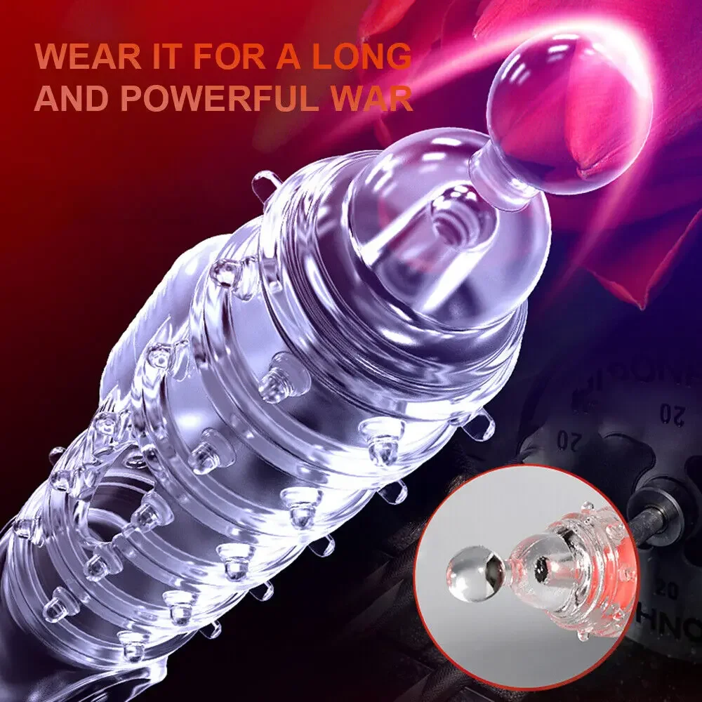 Reusable Penis Sleeve Silicone Condoms with Vibrator Cock Extender Enhancer Enlargement G Spot Clit Stimulator Sex Toys for Men Reusable Penis Sleeve Silicone Condoms with Vibrator Cock Extender Enhancer Enlargement G Spot Clit Stimulator Sex Toys for Men