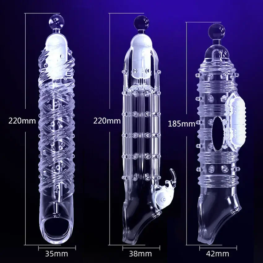 Reusable Penis Sleeve Silicone Condoms with Vibrator Cock Extender Enhancer Enlargement G Spot Clit Stimulator Sex Toys for Men Reusable Penis Sleeve Silicone Condoms with Vibrator Cock Extender Enhancer Enlargement G Spot Clit Stimulator Sex Toys for Men