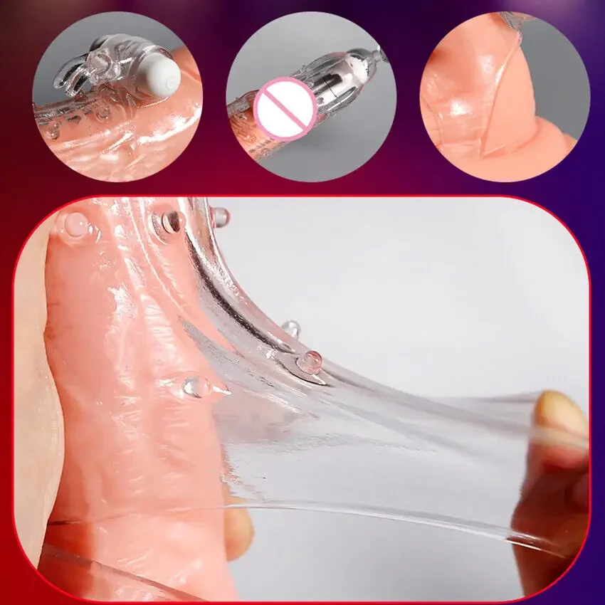 Reusable Penis Sleeve Silicone Condoms with Vibrator Cock Extender Enhancer Enlargement G Spot Clit Stimulator Sex Toys for Men Reusable Penis Sleeve Silicone Condoms with Vibrator Cock Extender Enhancer Enlargement G Spot Clit Stimulator Sex Toys for Men