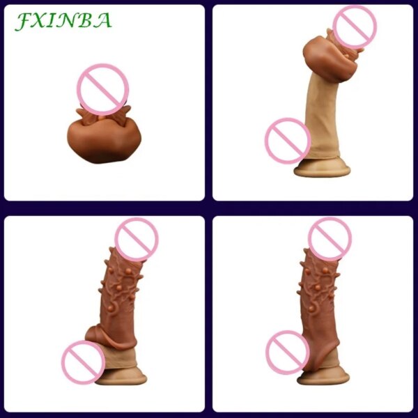 14-20cm Realistic Silicone Penis Extender Sleeve Delay Ejaculation Reusable Condoms Sex Toys For Men Cock Sleeve
