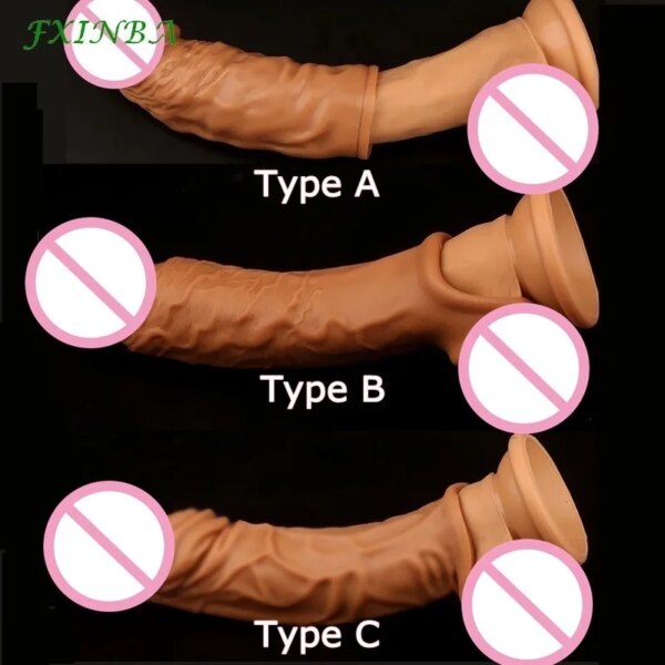 Realistic Condoms For Men Reusable Penis Sleeve For Male Extender Dildo Enhancer Enlargement Condom Male Cock Sex Toys