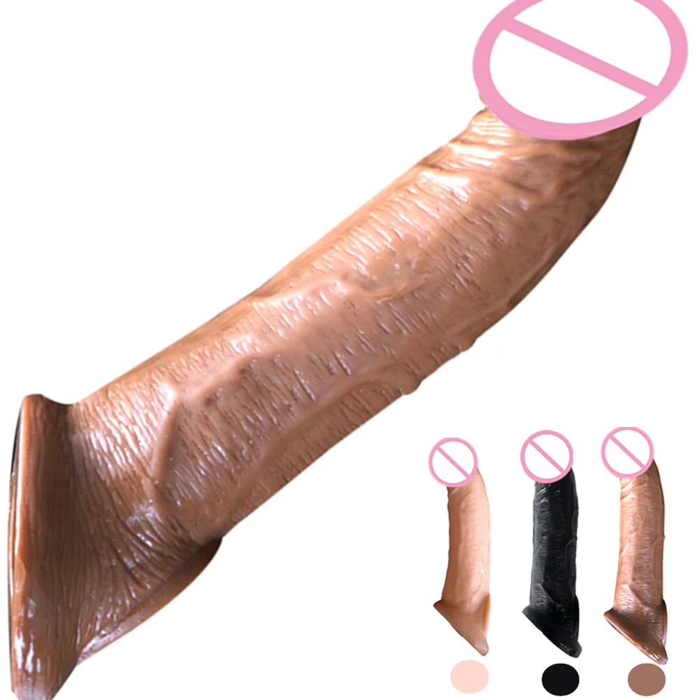 21cm 8.27inch Vibrating Penis Extension Sleeve Case Dick Increase Enlargement Silicon Condom Cock Cover Header Extender Men Sex