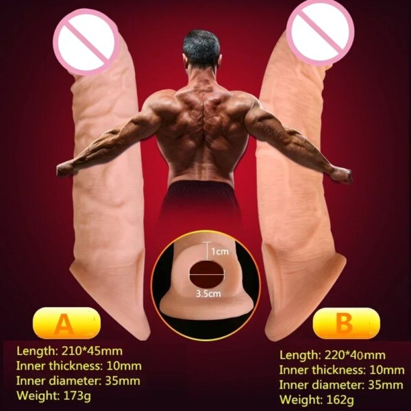 21cm 8.27inch Vibrating Penis Extension Sleeve Case Dick Increase Enlargement Silicon Condom Cock Cover Header Extender Men Sex