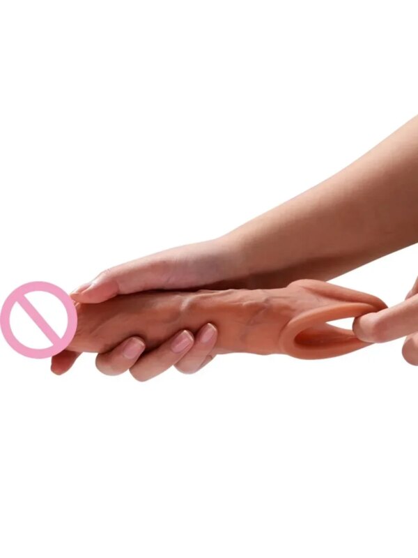 21cm 8.27inch Vibrating Penis Extension Sleeve Case Dick Increase Enlargement Silicon Condom Cock Cover Header Extender Men Sex