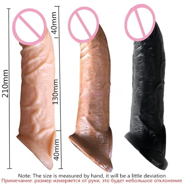 21cm 8.27inch Vibrating Penis Extension Sleeve Case Dick Increase Enlargement Silicon Condom Cock Cover Header Extender Men Sex