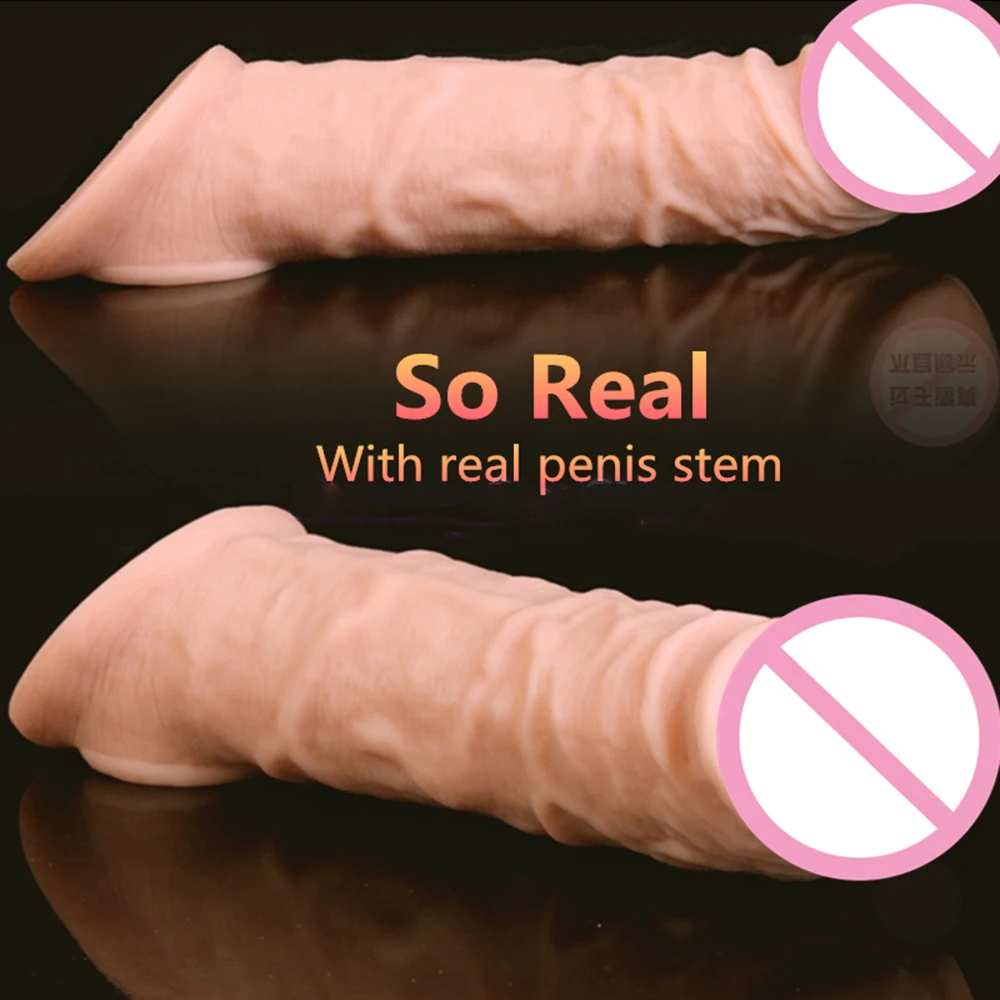21cm 8.27inch Vibrating Penis Extension Sleeve Case Dick Increase Enlargement Silicon Condom Cock Cover Header Extender Men Sex