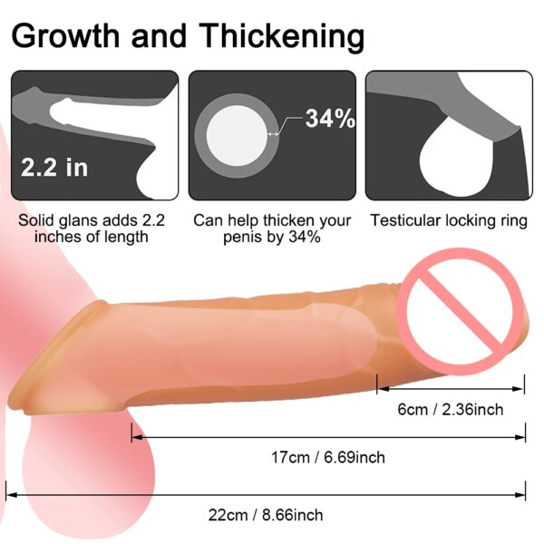 Vibrating Penis Extension Sleeve Ejaculation Delay Remote Control Penis Extender Reusable Silicone G-Spot Stimulator for Couples