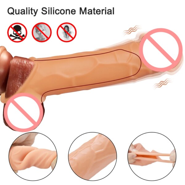 Vibrating Penis Extension Sleeve Ejaculation Delay Remote Control Penis Extender Reusable Silicone G-Spot Stimulator for Couples