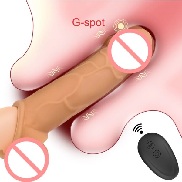 Vibrating Penis Extension Sleeve Ejaculation Delay Remote Control Penis Extender Reusable Silicone G-Spot Stimulator for Couples