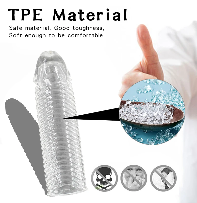 Reusable TPE Crystal Condoms Penis Enlargement Sleeve Extender Delay Ejaculation Cock Sleeve Adults Sex Toy for Men