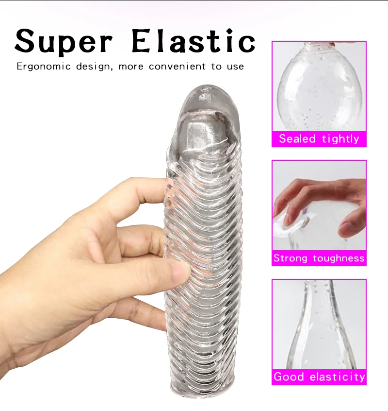 Reusable TPE Crystal Condoms Penis Enlargement Sleeve Extender Delay Ejaculation Cock Sleeve Adults Sex Toy for Men