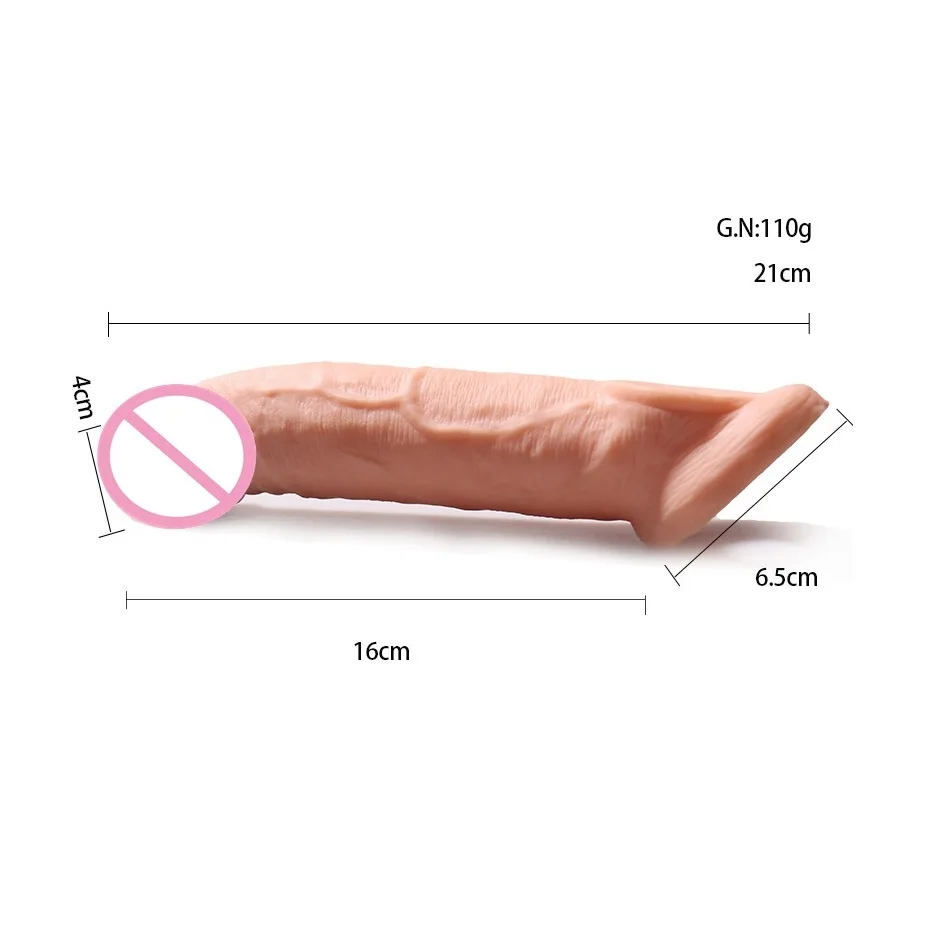 21cm Thicken Condom Big Penis Extender Sleeve High Elasticity Cock Ring Delay Ejaculation Intimate Goods Sex Toys For Men