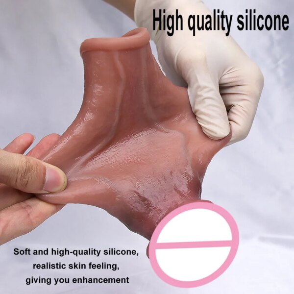 Men Penis Extender Sleeve Realistic Comdom Delay Ejaculation Penis Sleeve Dick Male Dildo Sex Toys for Men Adult Erotic Goods