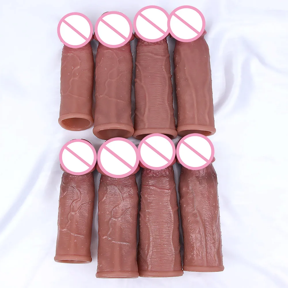 Men Penis Extender Sleeve Realistic Comdom Delay Ejaculation Penis Sleeve Dick Male Dildo Sex Toys for Men Adult Erotic Goods