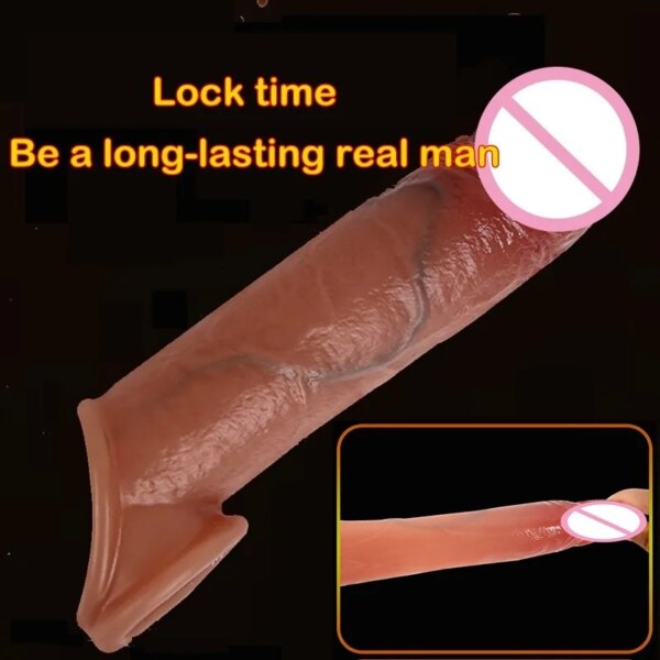 19cm Realistic Silicone Penis Extender Sleeve Delay Ejaculation Reusable Condoms Sex Toys For Men Cock Sleeve