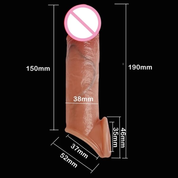 19cm Realistic Silicone Penis Extender Sleeve Delay Ejaculation Reusable Condoms Sex Toys For Men Cock Sleeve