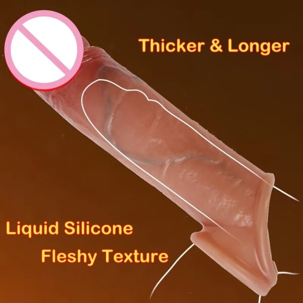 19cm Realistic Silicone Penis Extender Sleeve Delay Ejaculation Reusable Condoms Sex Toys For Men Cock Sleeve