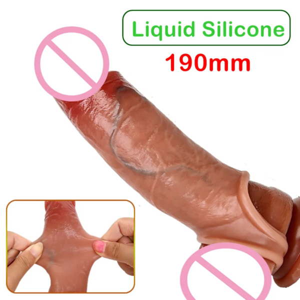 19cm Realistic Silicone Penis Extender Sleeve Delay Ejaculation Reusable Condoms Sex Toys For Men Cock Sleeve