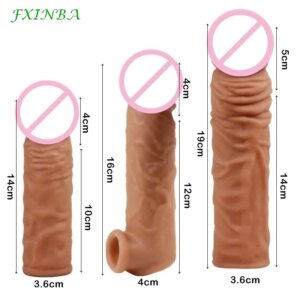 Realistic Penis Sleeve Extender Reusable Condoms Adult Sex Products For Men Delay Ejaculation Enlargement Intimate Goods