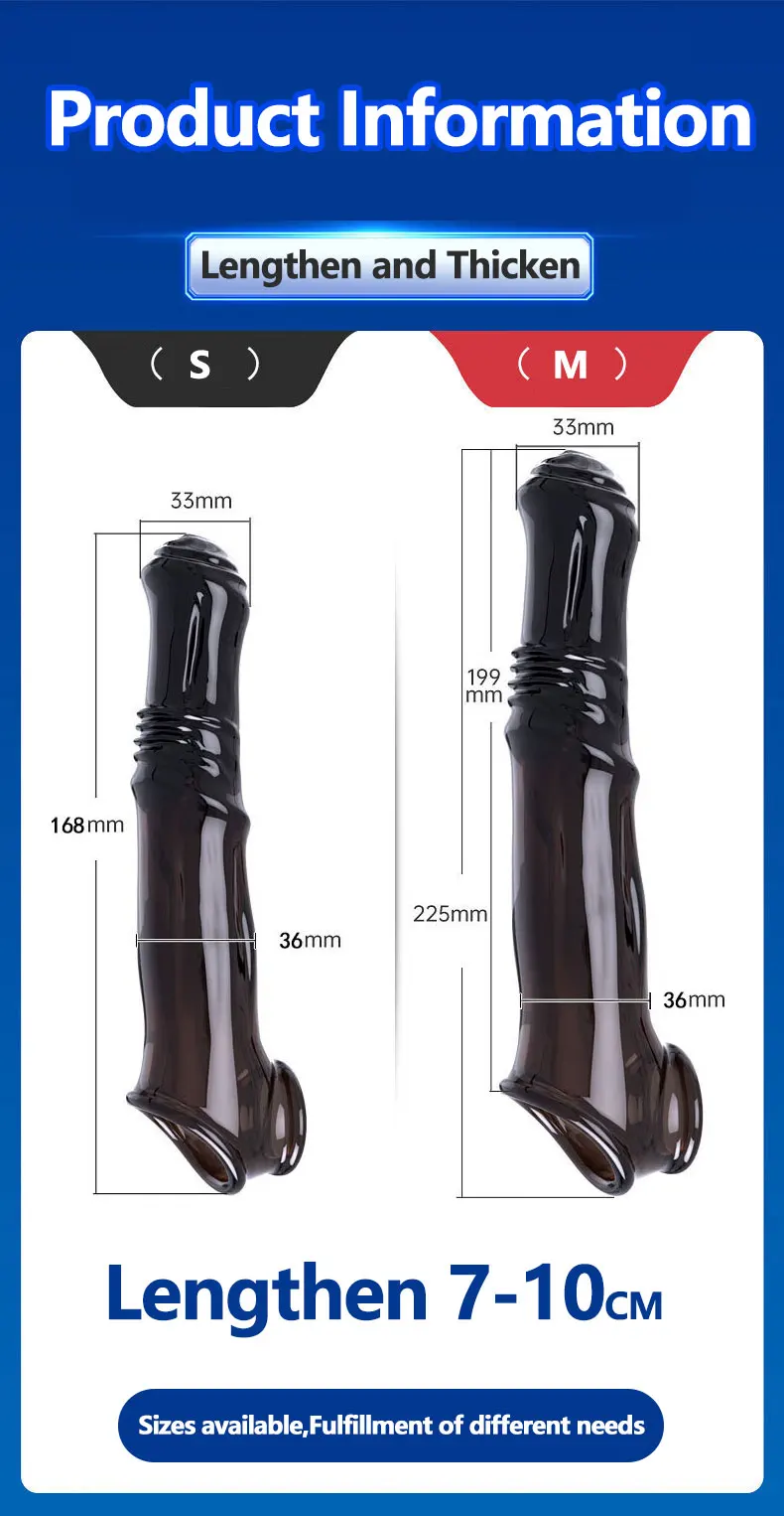 23cm Vibrating Penis Enlargement Sleeve Reusable Condoms Male Penis Cock Ring Extender Sex Toys for Men G Spot Delay Ejaculation