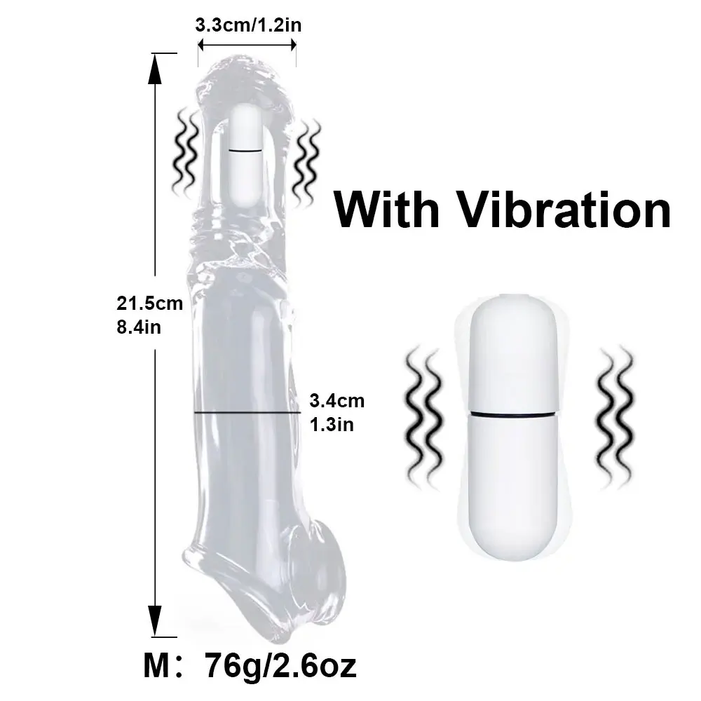 23cm Vibrating Penis Enlargement Sleeve Reusable Condoms Male Penis Cock Ring Extender Sex Toys for Men G Spot Delay Ejaculation