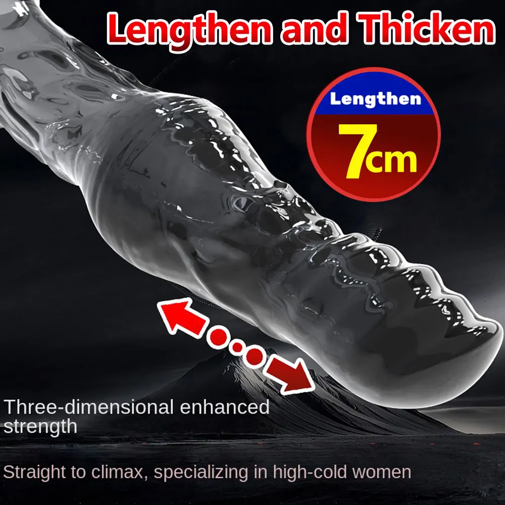 23cm Vibrating Penis Enlargement Sleeve Reusable Condoms Male Penis Cock Ring Extender Sex Toys for Men G Spot Delay Ejaculation