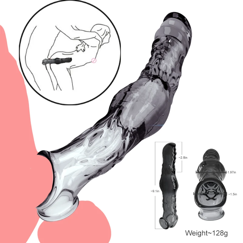 23cm Vibrating Penis Enlargement Sleeve Reusable Condoms Male Penis Cock Ring Extender Sex Toys for Men G Spot Delay Ejaculation