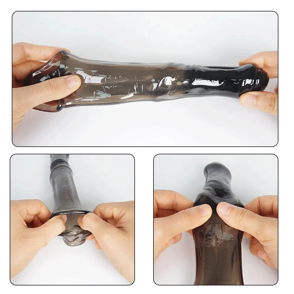 23cm Vibrating Penis Enlargement Sleeve Reusable Condoms Male Penis Cock Ring Extender Sex Toys for Men G Spot Delay Ejaculation