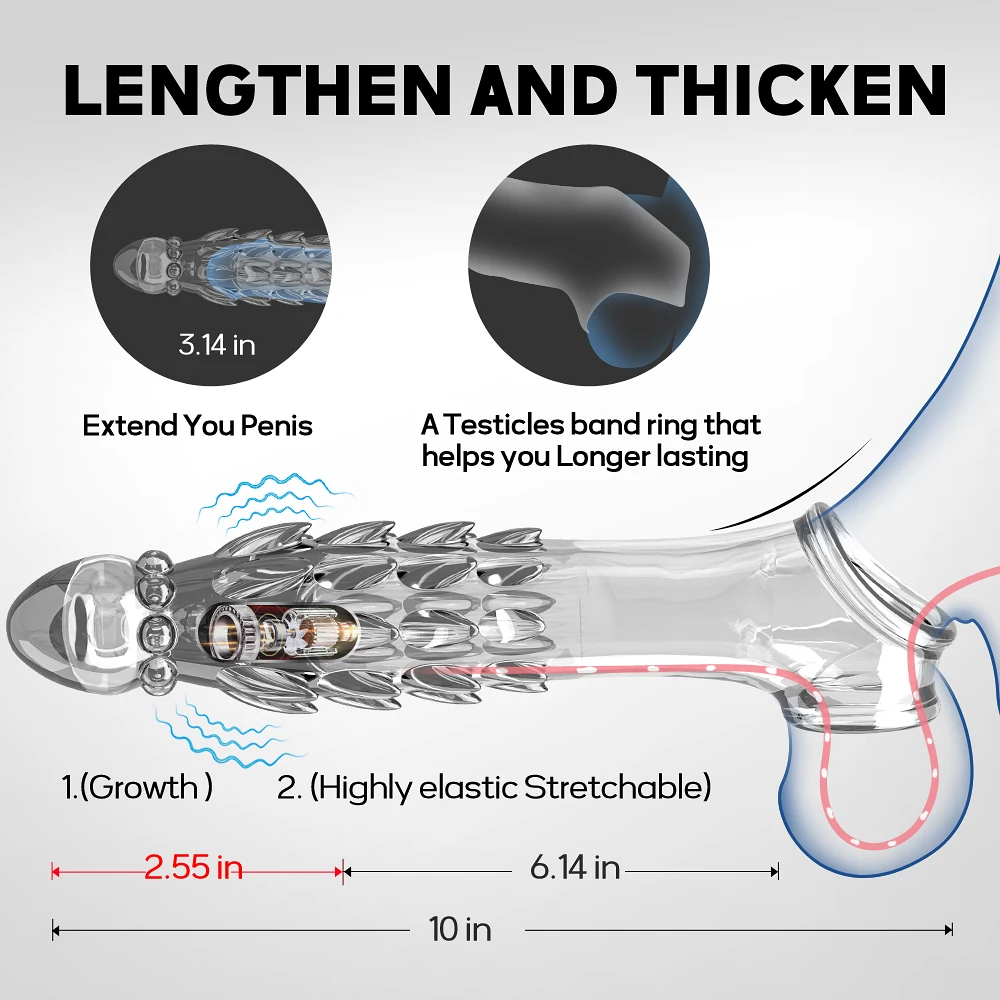 Penis Extender Sleeve with Vibrator Penis Ring 10 Inch Clear Cock Ring Extender Soft Dick Enlarger for Couples Reusable Condoms Penis Extender Sleeve with Vibrator Penis Ring 10 Inch Clear Cock Ring Extender Soft Dick Enlarger for Couples Reusable Condoms