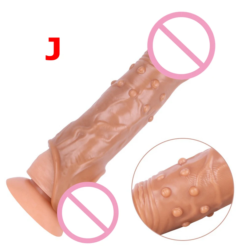 Realistic Penis Extension Cock Sleeve Reusable Silicone Penis Enlarger Delay Condoms For Adult Men Dildo Enhancer Sex Toys