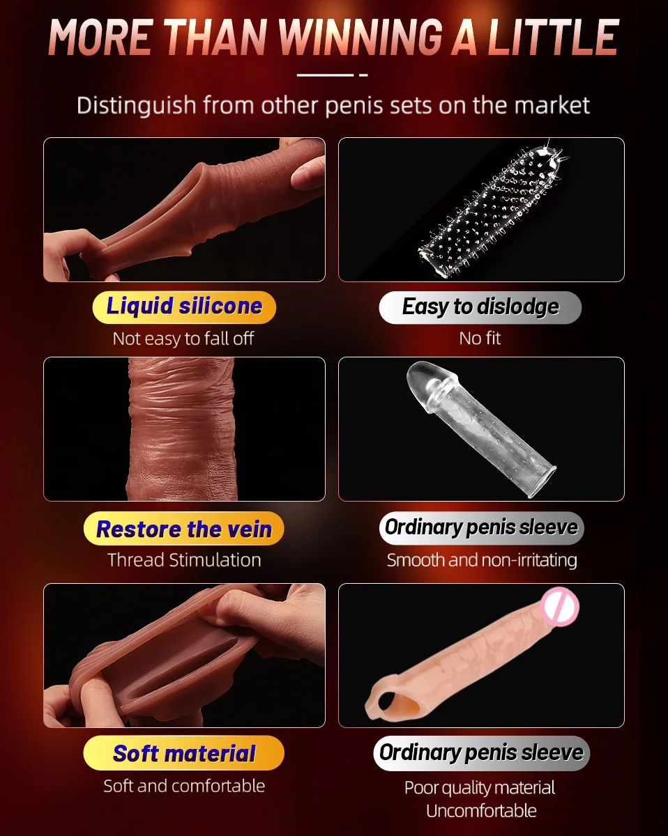  Realistic Penis Sleeve Reusable Cock Sleeve Extender Artificial Dick Enlargement/Extender Delay Ejaculation Couples Condom