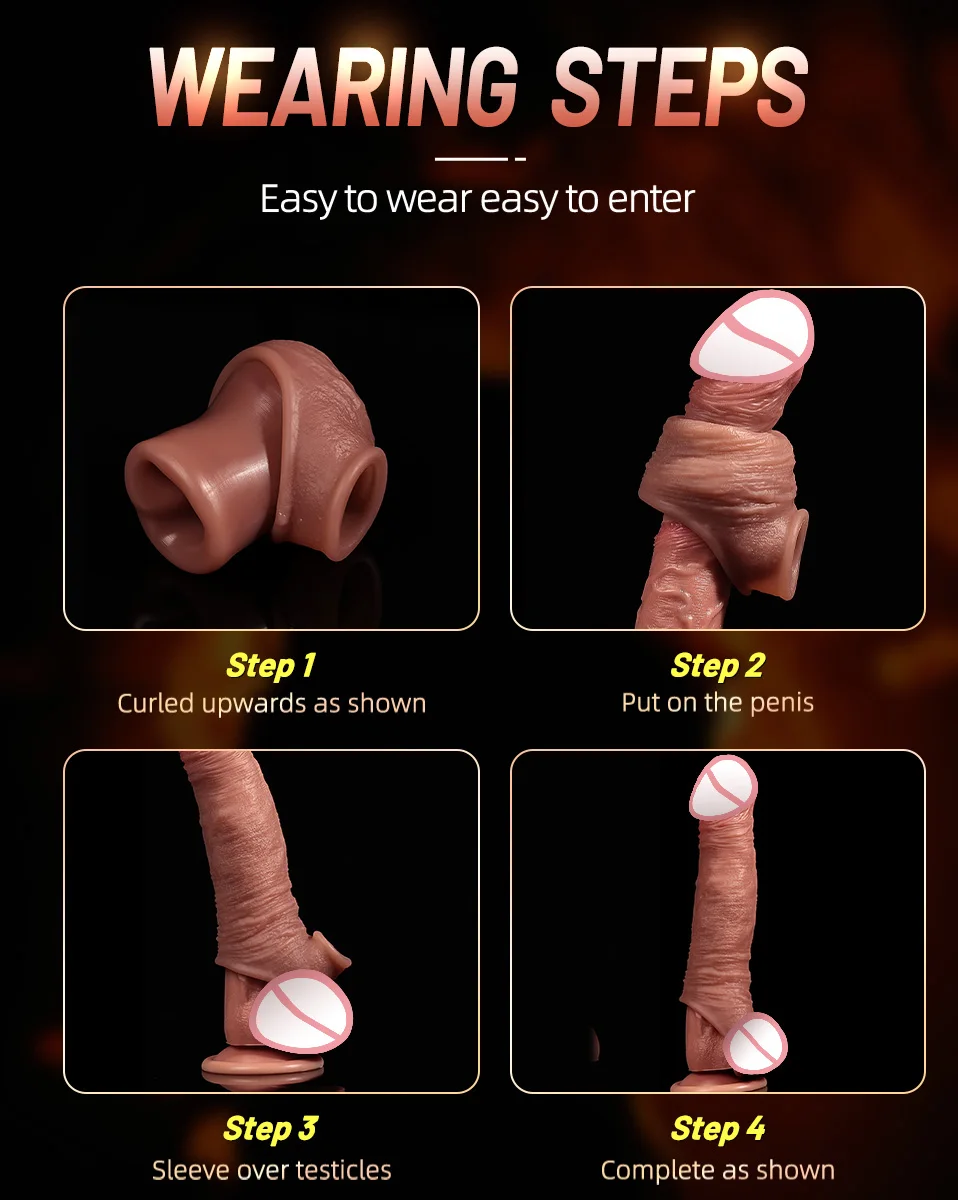  Realistic Penis Sleeve Reusable Cock Sleeve Extender Artificial Dick Enlargement/Extender Delay Ejaculation Couples Condom