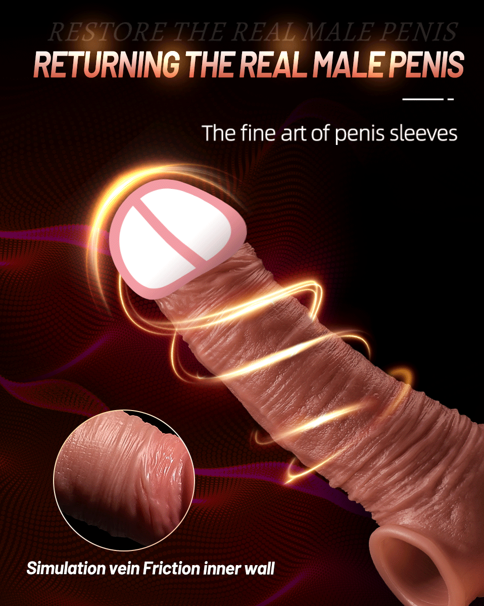  Realistic Penis Sleeve Reusable Cock Sleeve Extender Artificial Dick Enlargement/Extender Delay Ejaculation Couples Condom