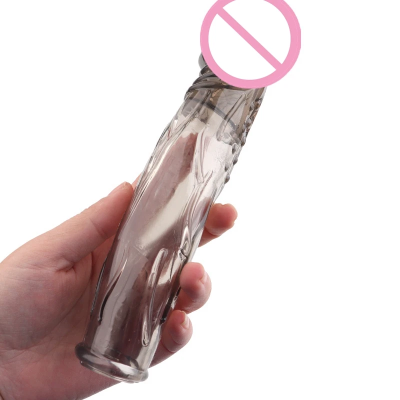 Silicone Penis Enlargement 18CM Reusable Condoms Penis Extender Sleeve Delay Ejaculation Crystal Condom Lasting Sex Toys For Man