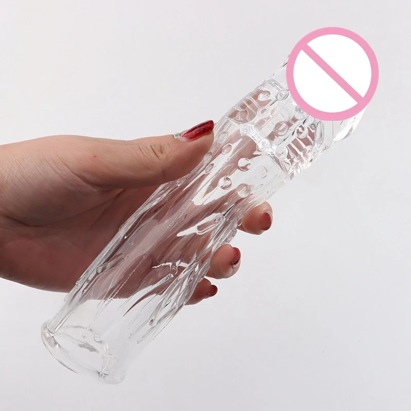 Silicone Penis Enlargement 18CM Reusable Condoms Penis Extender Sleeve Delay Ejaculation Crystal Condom Lasting Sex Toys For Man