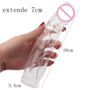 Silicone Penis Enlargement 18CM Reusable Condoms Penis Extender Sleeve Delay Ejaculation Crystal Condom Lasting Sex Toys For Man