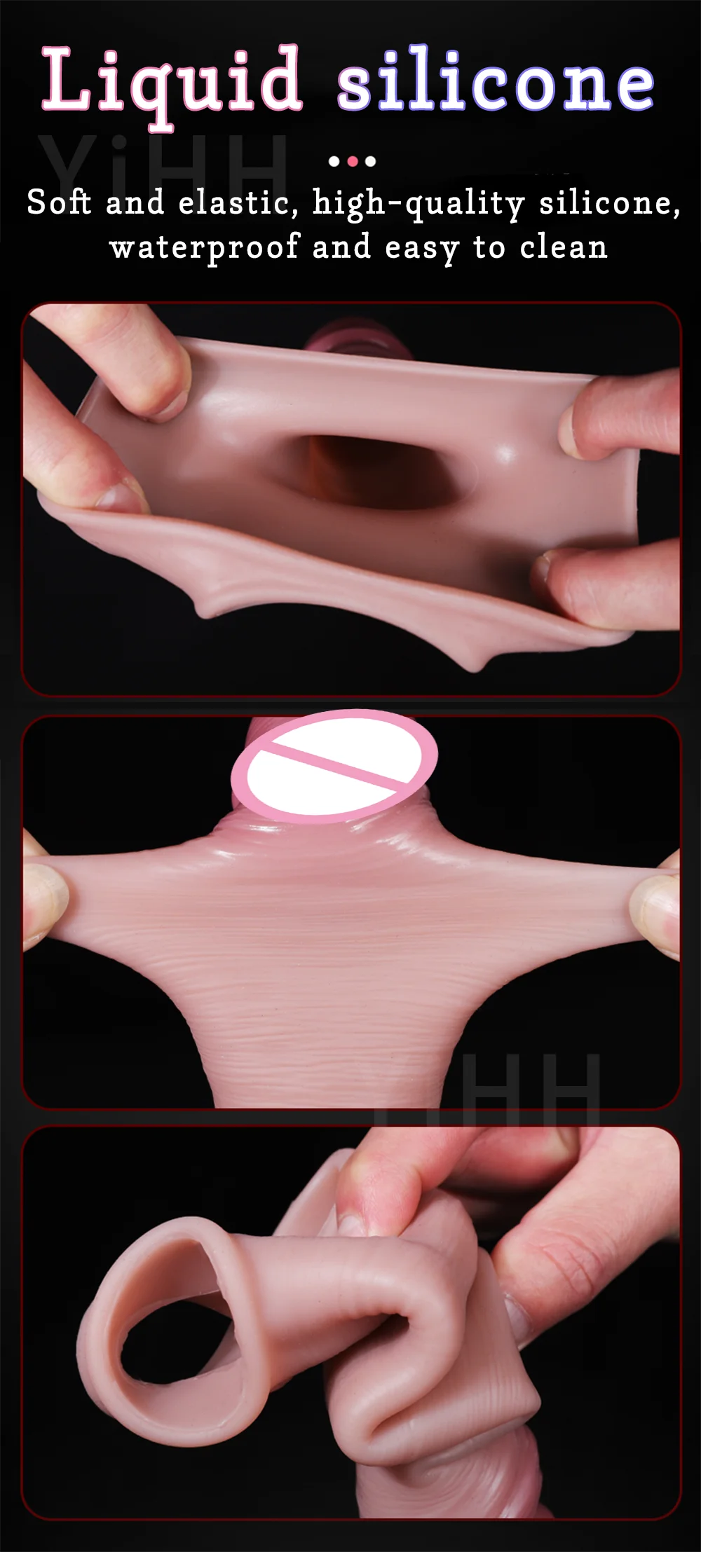Male cock sleeve Reusable Realistic Penis Sleeve Penis Enlargement/Extender Silicone hollow dildo Sex toys for men Condom Couple
