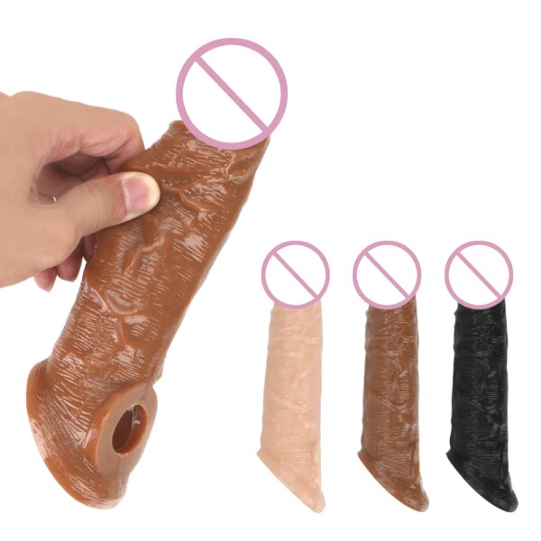 Reusable Penis Sleeve Extender Realistic Penis Condom Silicone Extension Sex Toy for Men Cock Enlarger Condom Sheath Delay